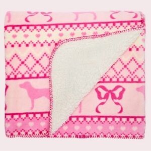 LSF X Pink Sherpa-Backed Blanket with Dog & Bow Motifs